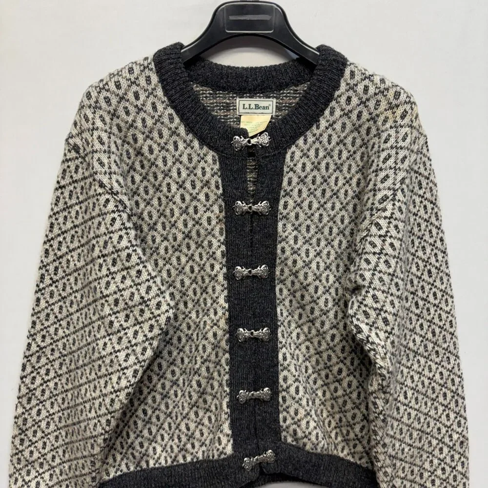 Vintage LL Bean Women Cardigan Sweater Size Medium Fair Isle Wool Blend D120 -6